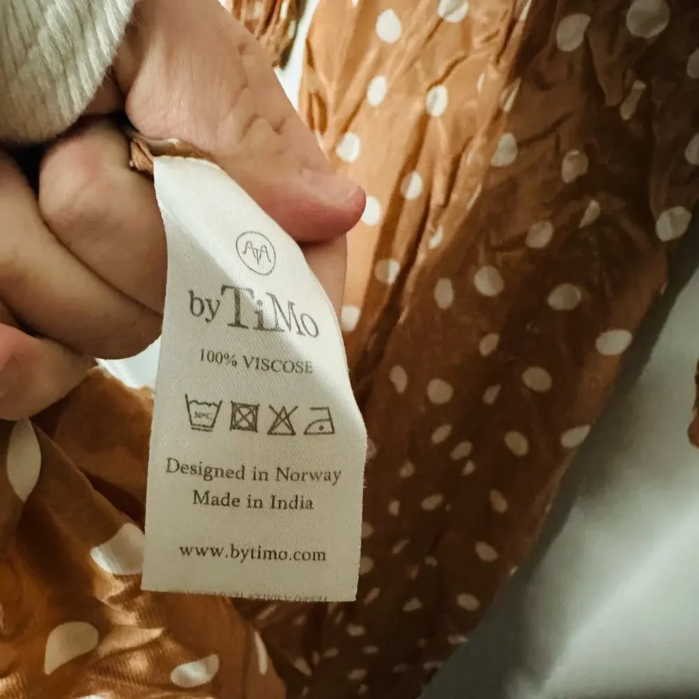 byTiMo Polka Dot Tan White Hourglass V-Neckline Long Sleeve Midi Dress Size S - Picture 13 of 13
